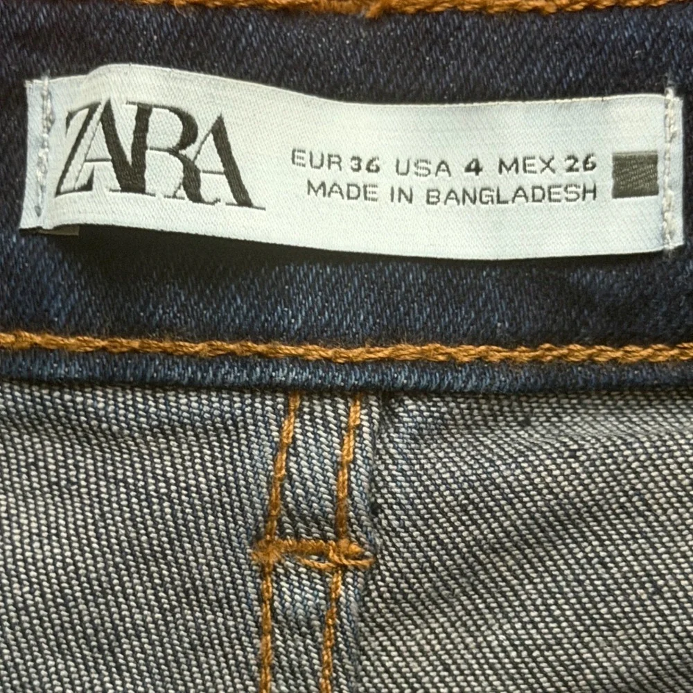 Zara Womens Jean Size 4 Mini Flare High Rise‎ Patch Pockets Dark Wash Ankle NWT